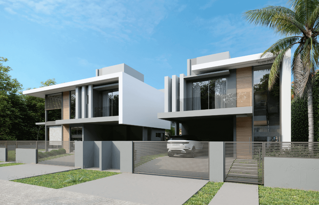 Imagem de casa com duas garagens.