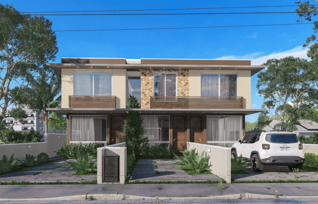 Imagem de casa com duas garagens.