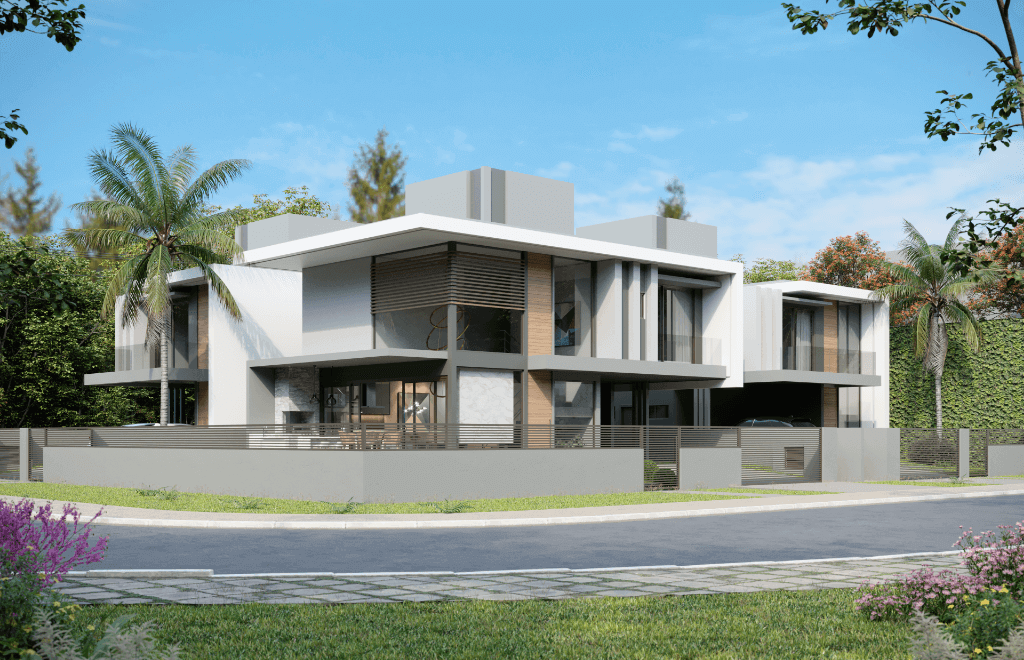 Imagem de casa com duas garagens.