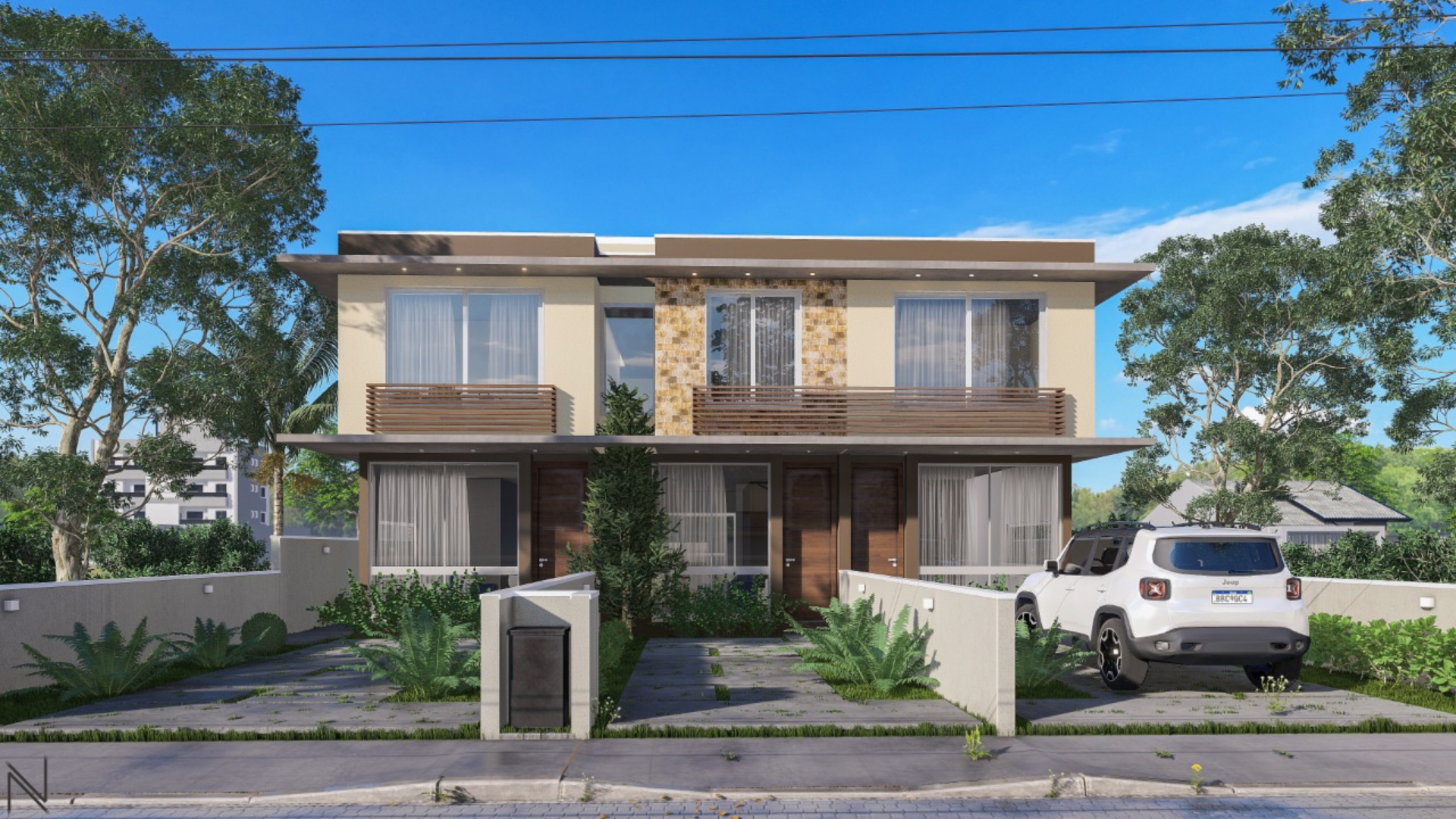 Imagem de casa com duas garagens.